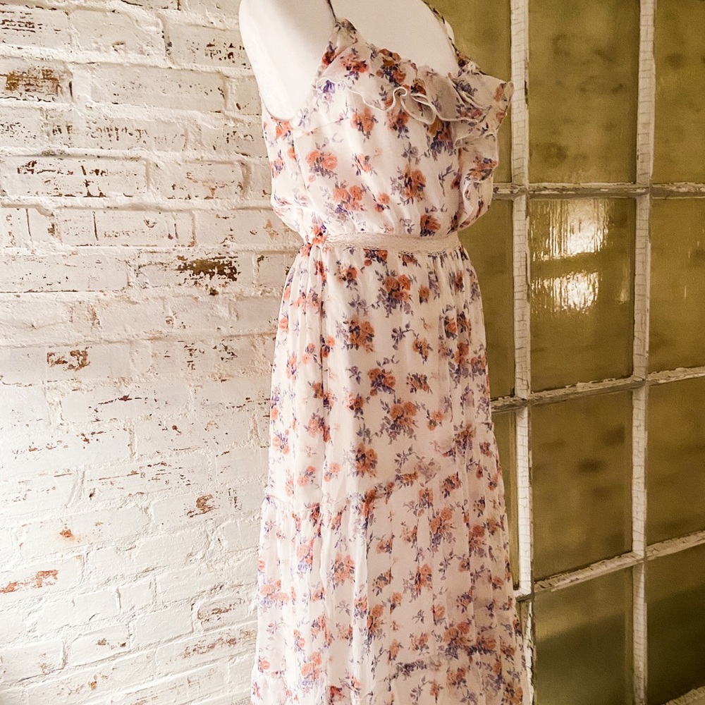 A&F Watercolor Floral Tiered Maxi